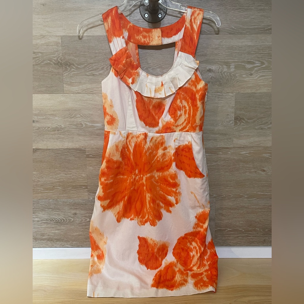Moulinette Soeurs Anthropology Orange Floral Sleeveless Dress Size 0